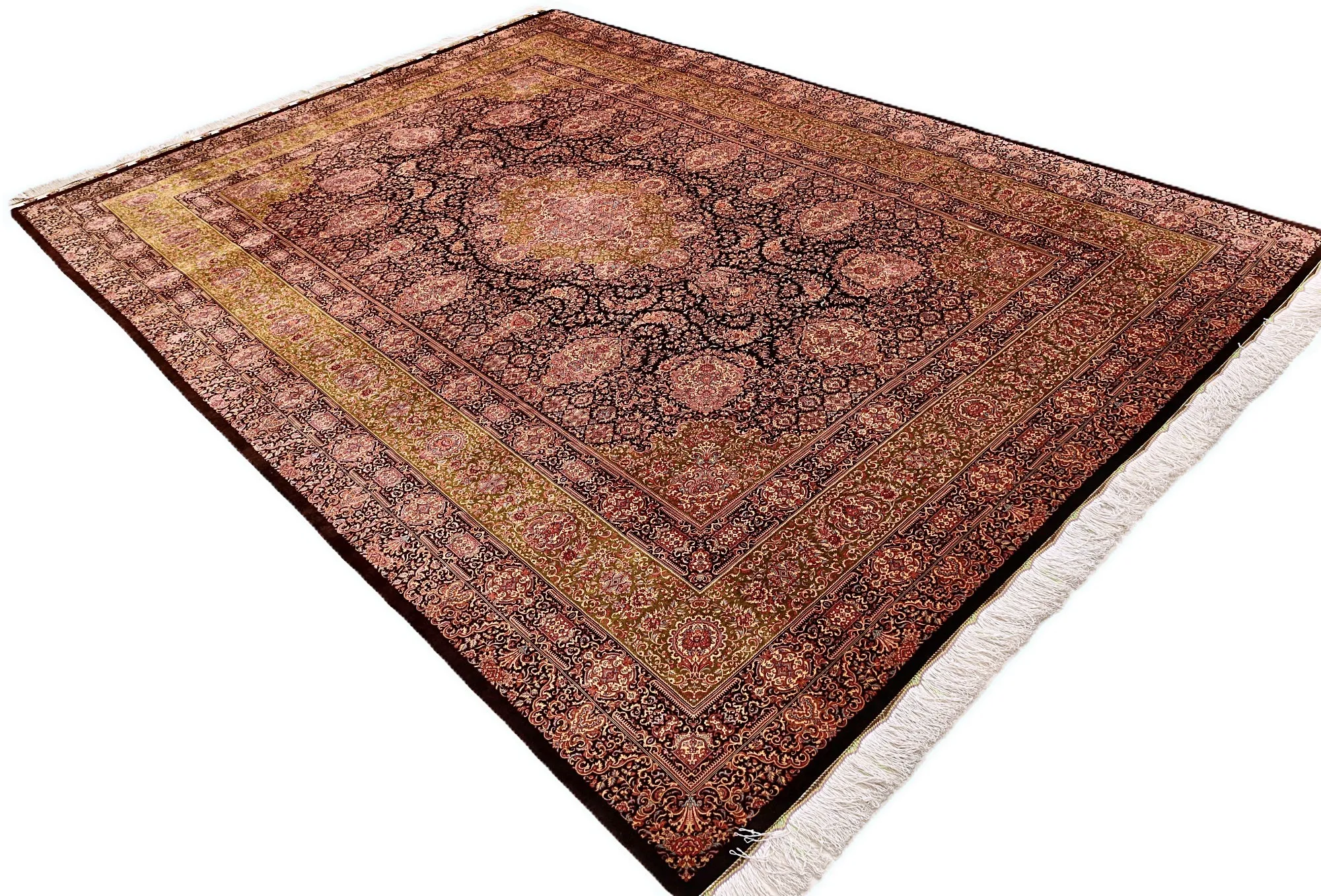 Qom Persian Rug — hand-knotted, 300 × 207 cm, Silk