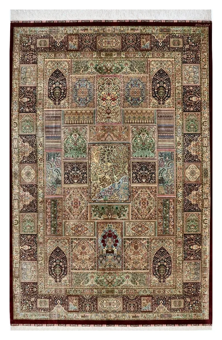 Hand-Knotted Silk Qom Persian Rug, 300 × 200 cm