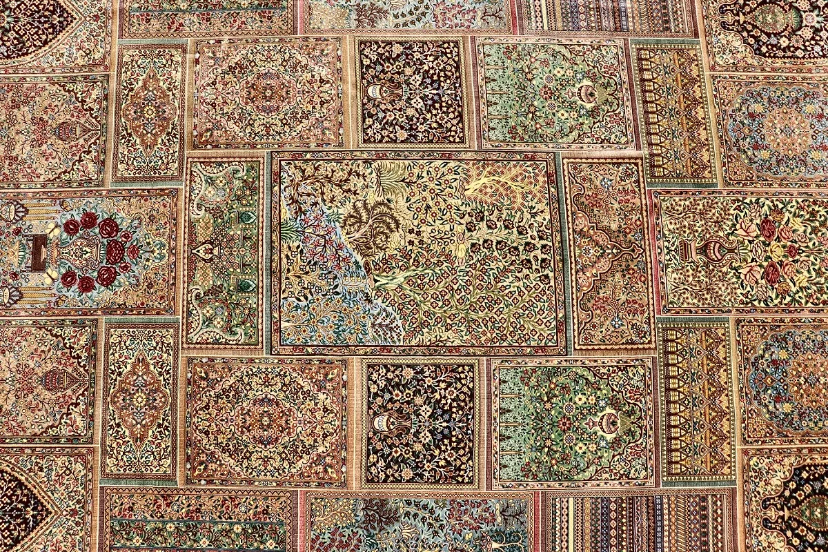 Hand-Knotted Silk Qom Persian Rug, 300 × 200 cm