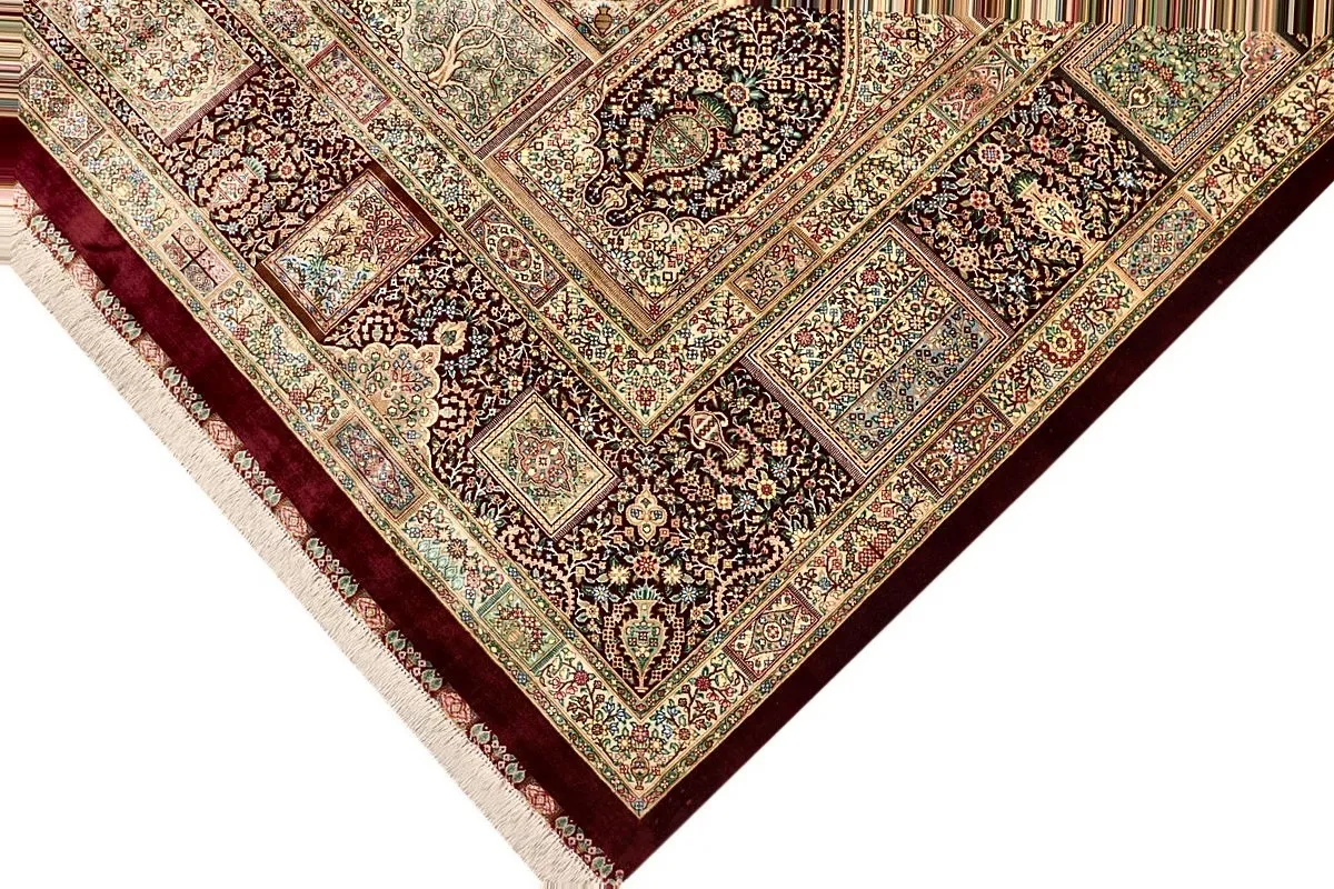 Hand-Knotted Silk Qom Persian Rug, 300 × 200 cm