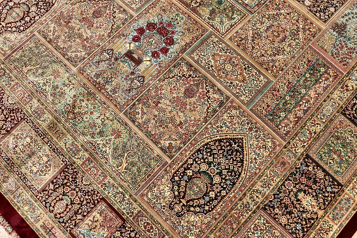 Hand-Knotted Silk Qom Persian Rug, 300 × 200 cm