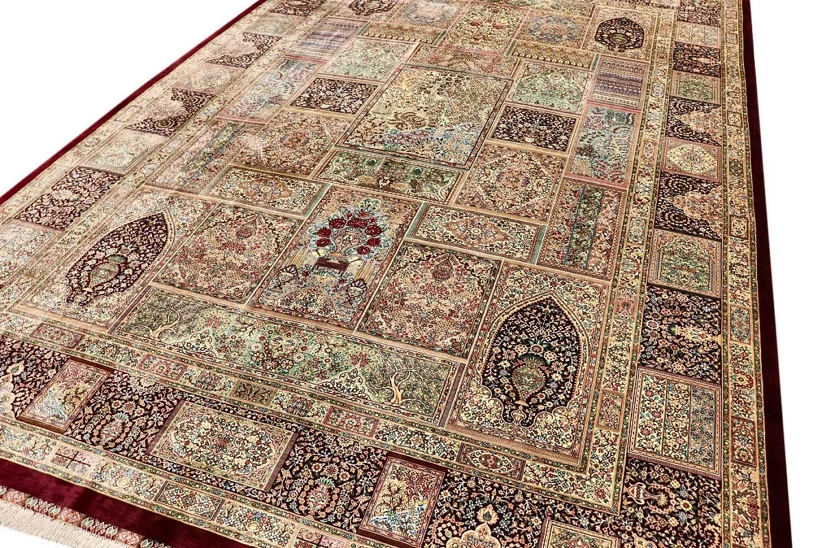 Hand-Knotted Silk Qom Persian Rug, 300 × 200 cm