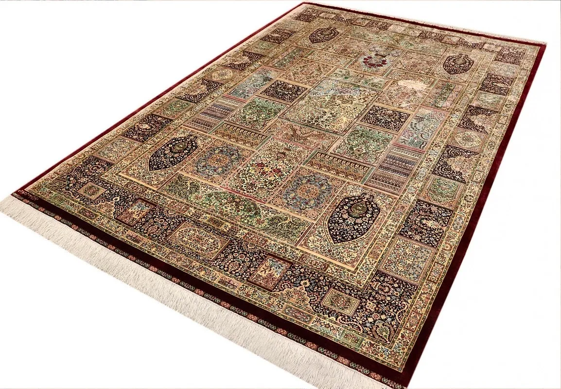 Hand-Knotted Silk Qom Persian Rug, 300 × 200 cm