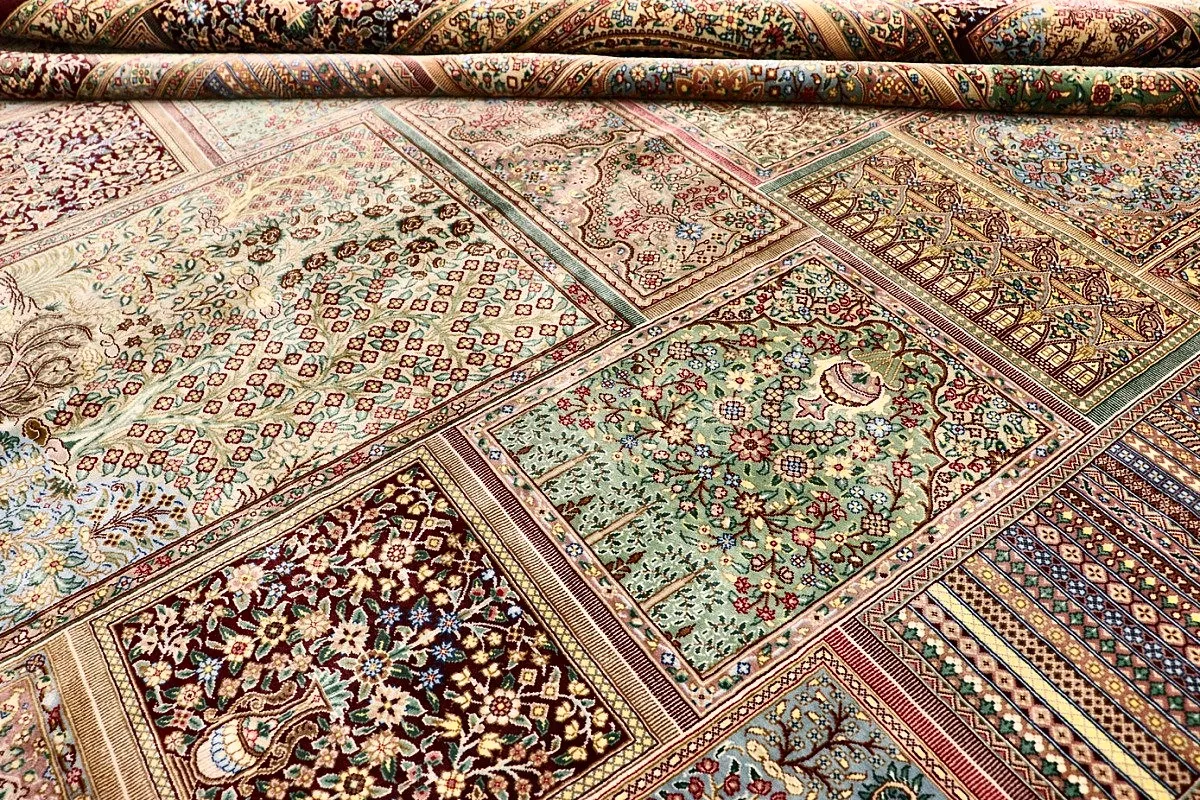 Hand-Knotted Silk Qom Persian Rug, 300 × 200 cm