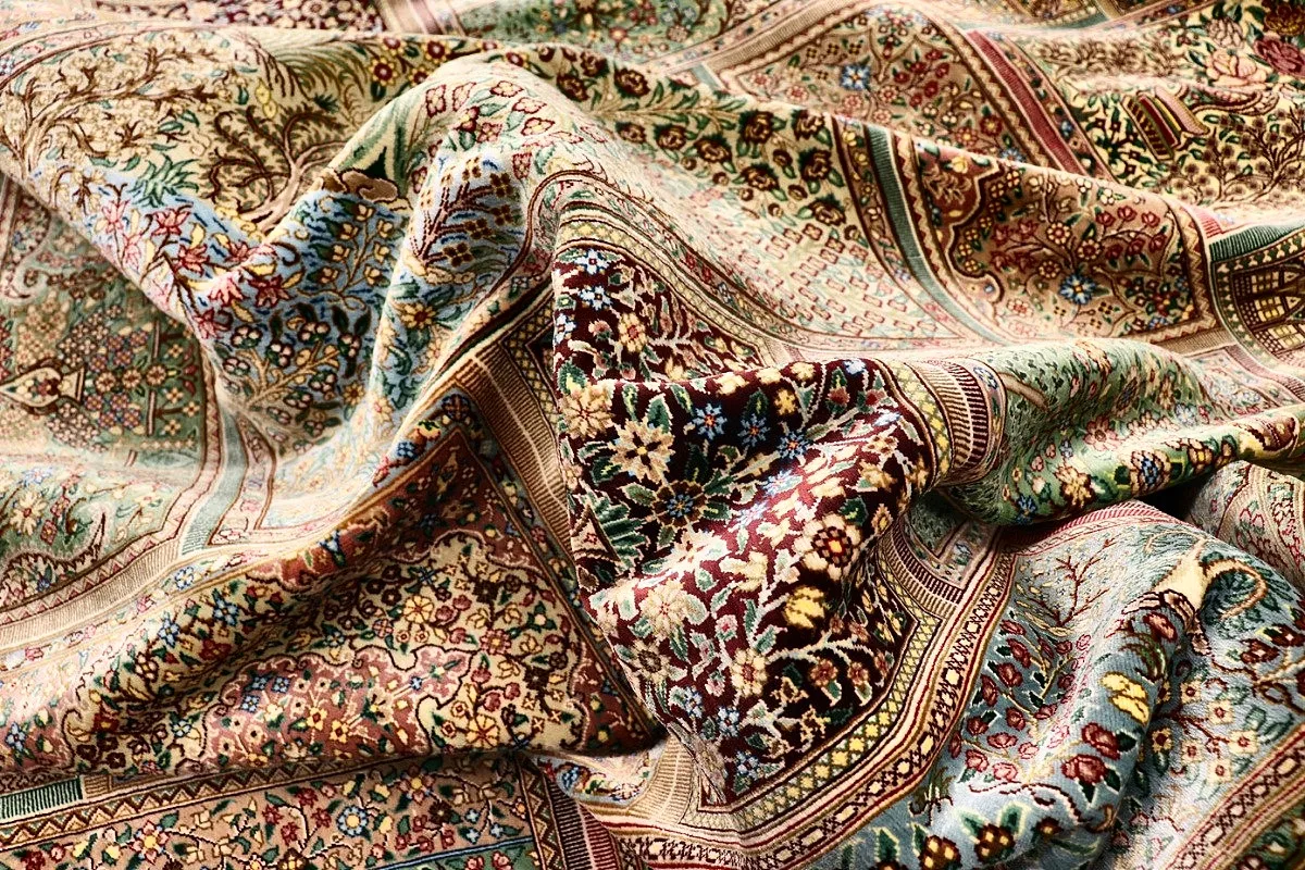 Hand-Knotted Silk Qom Persian Rug, 300 × 200 cm