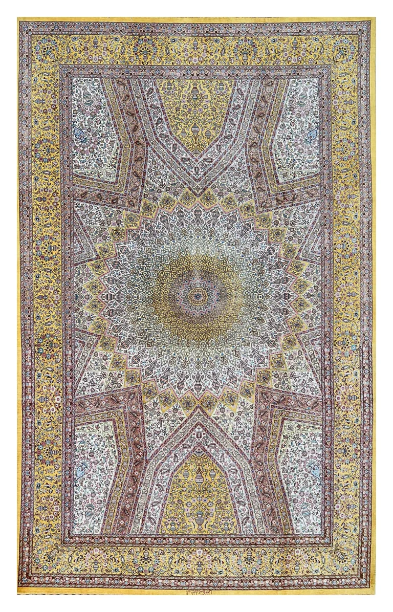 Hand-Knotted Silk Qom Persian Rug, 315 × 200 cm