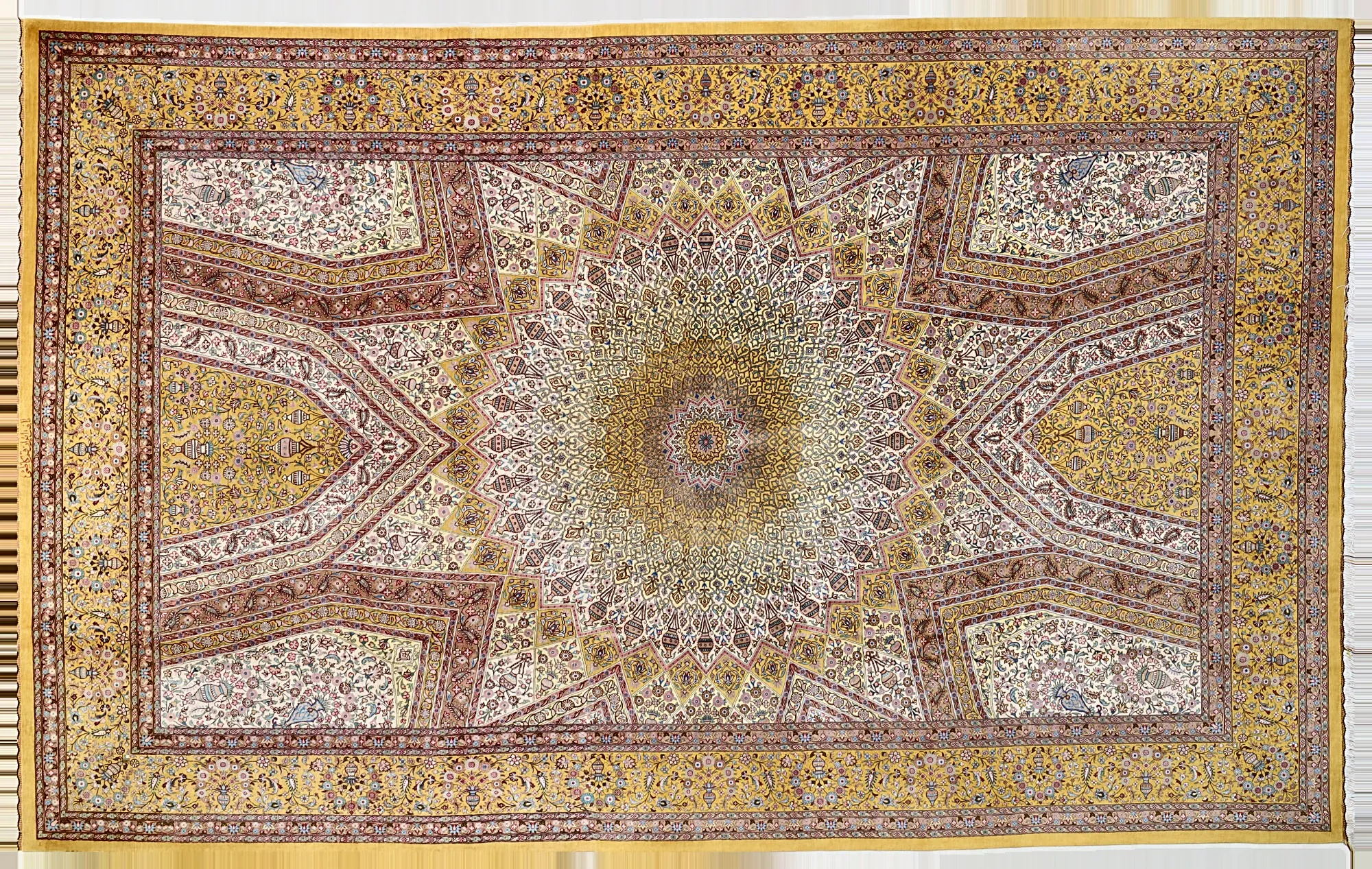 Hand-Knotted Silk Qom Persian Rug, 315 × 200 cm
