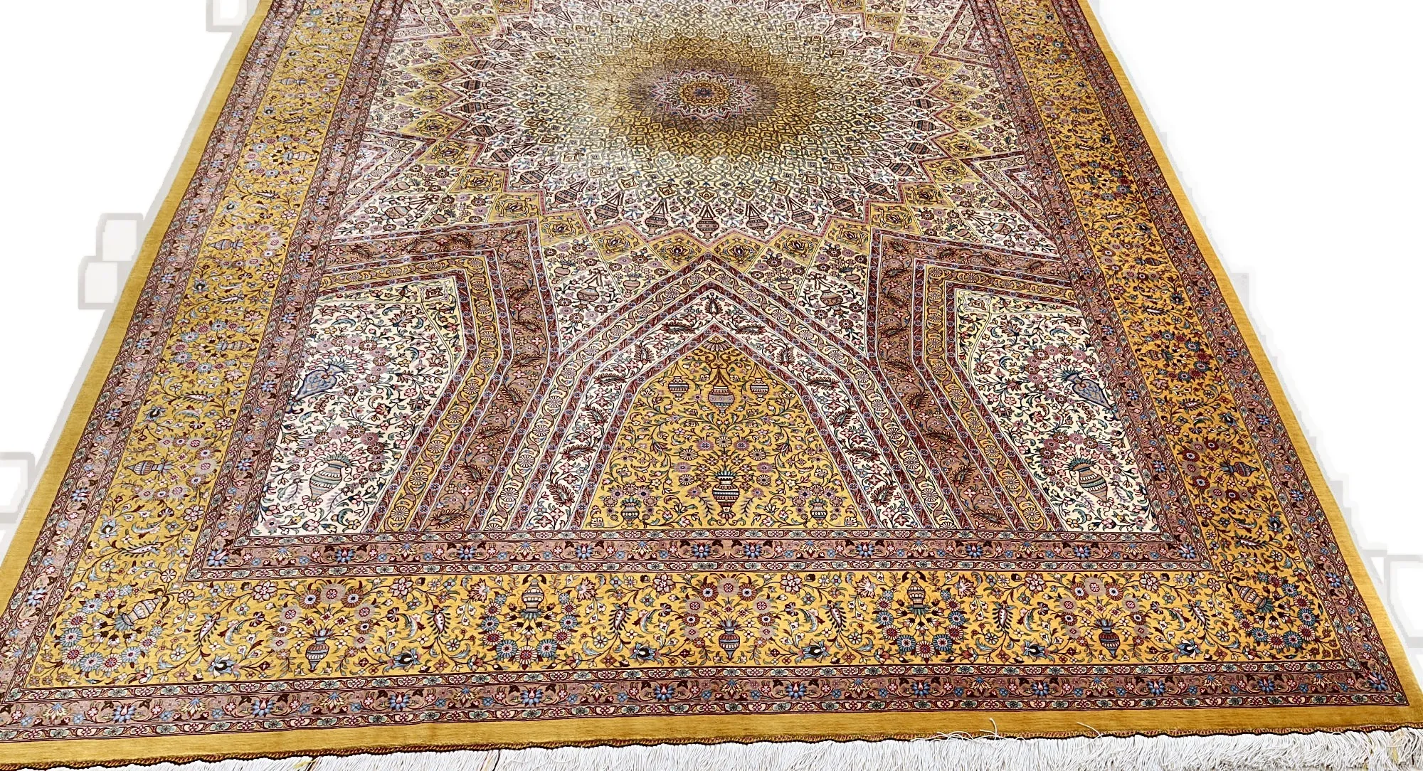 Hand-Knotted Silk Qom Persian Rug, 315 × 200 cm