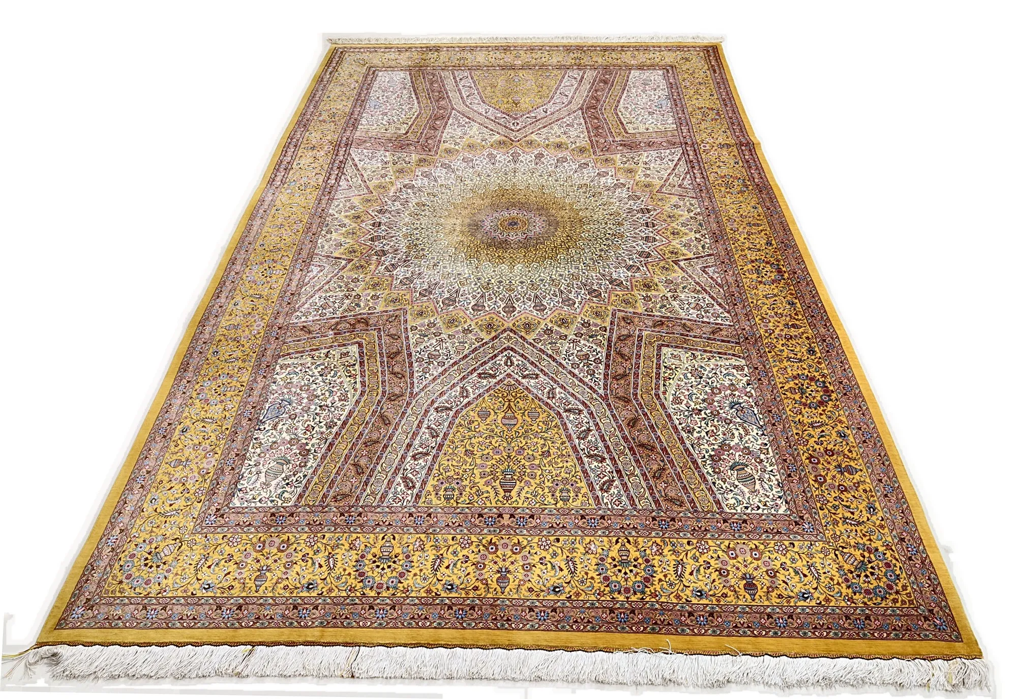 Hand-Knotted Silk Qom Persian Rug, 315 × 200 cm