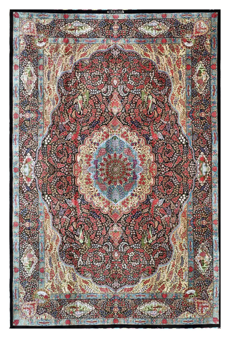 Hand-Knotted Silk Qom Persian Rug, 300 × 200 cm