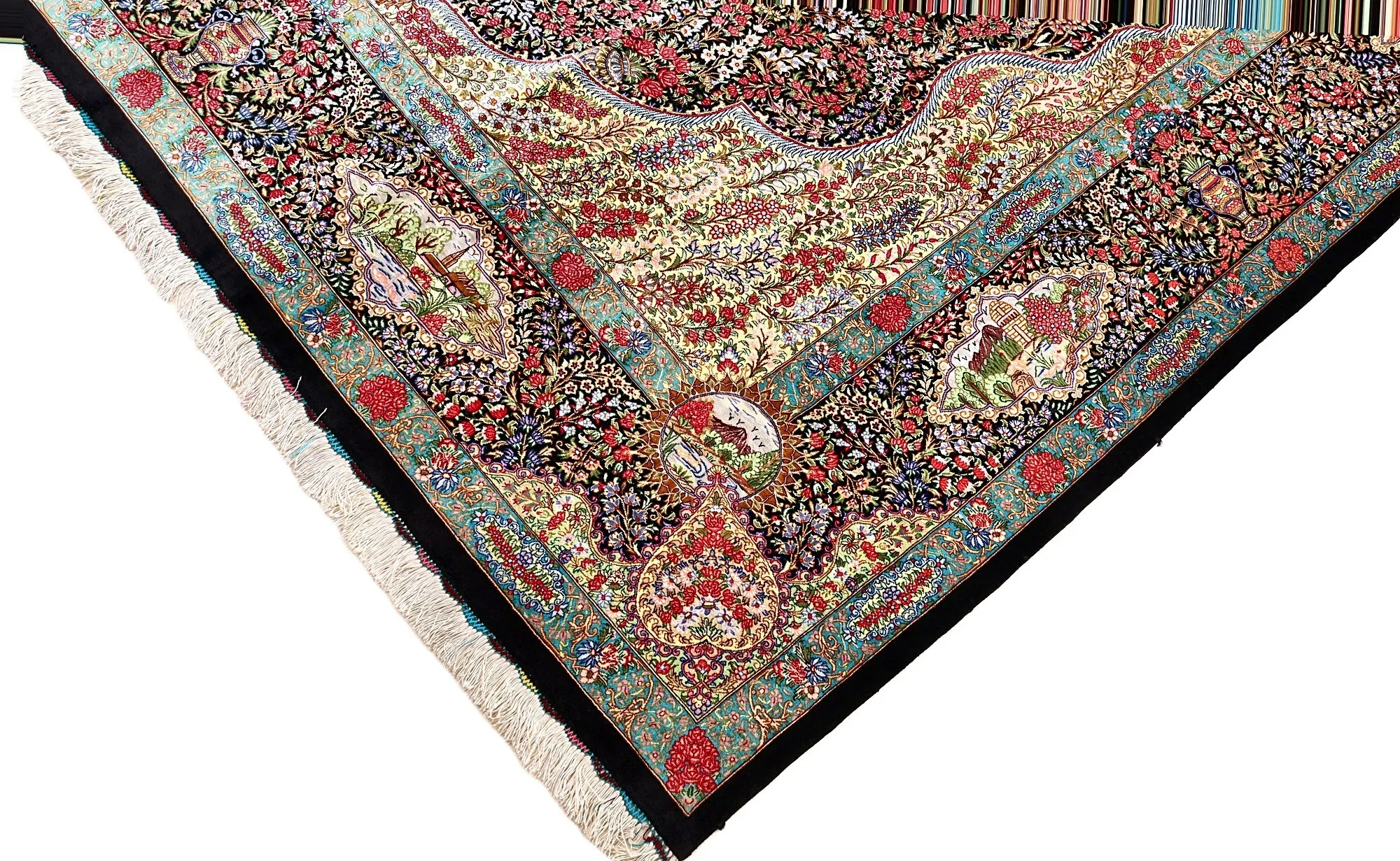 Hand-Knotted Silk Qom Persian Rug, 300 × 200 cm