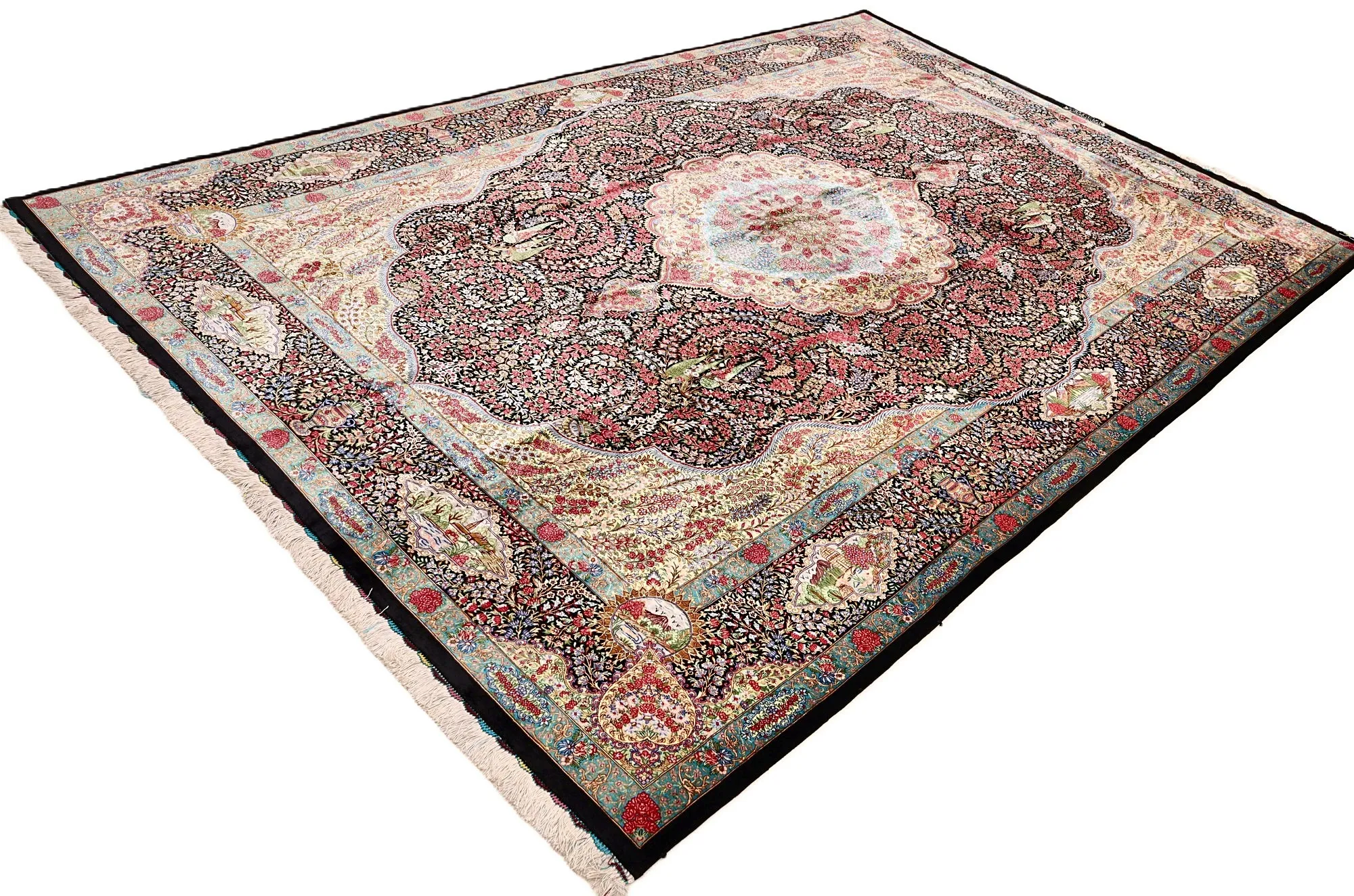 Hand-Knotted Silk Qom Persian Rug, 300 × 200 cm