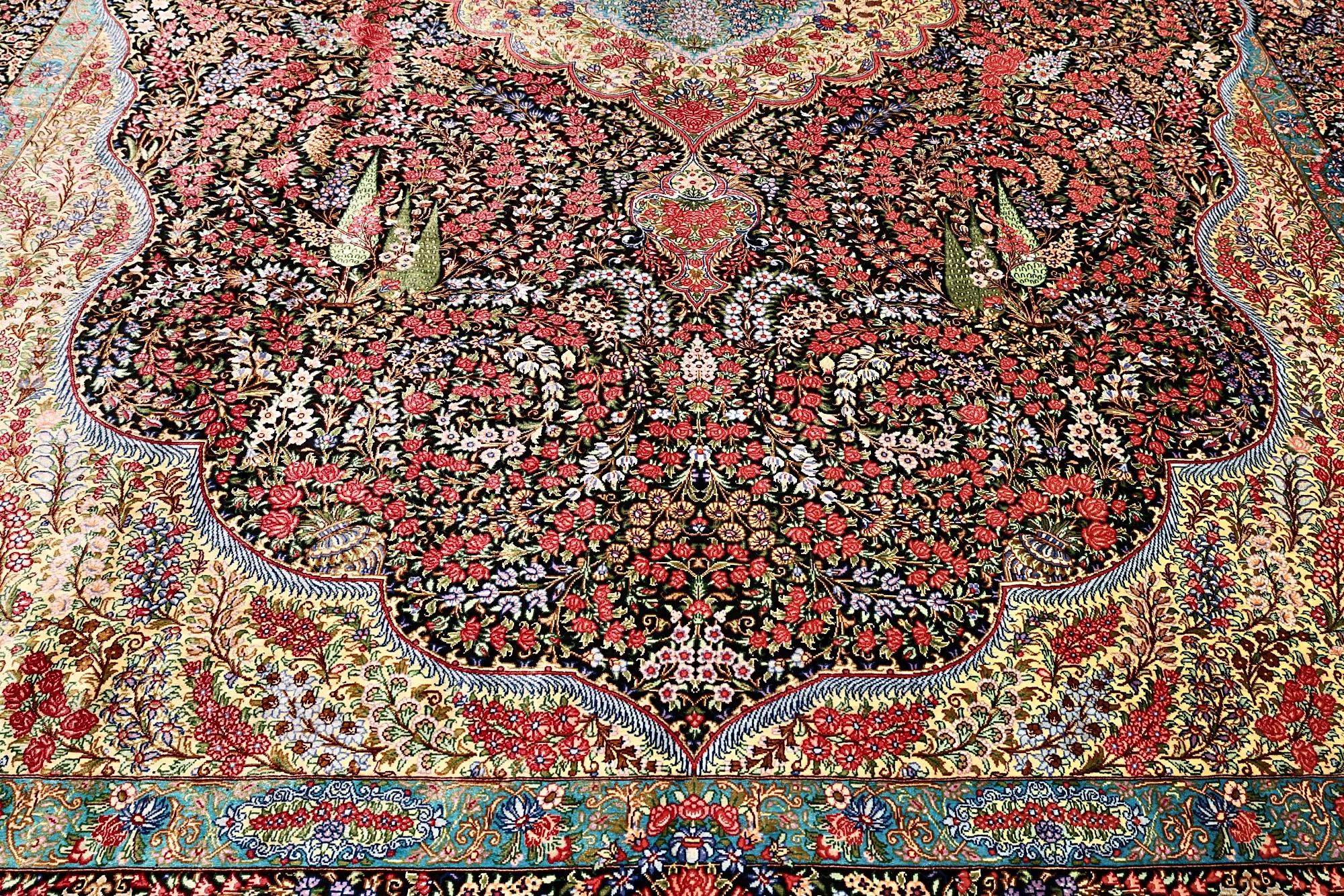 Hand-Knotted Silk Qom Persian Rug, 300 × 200 cm