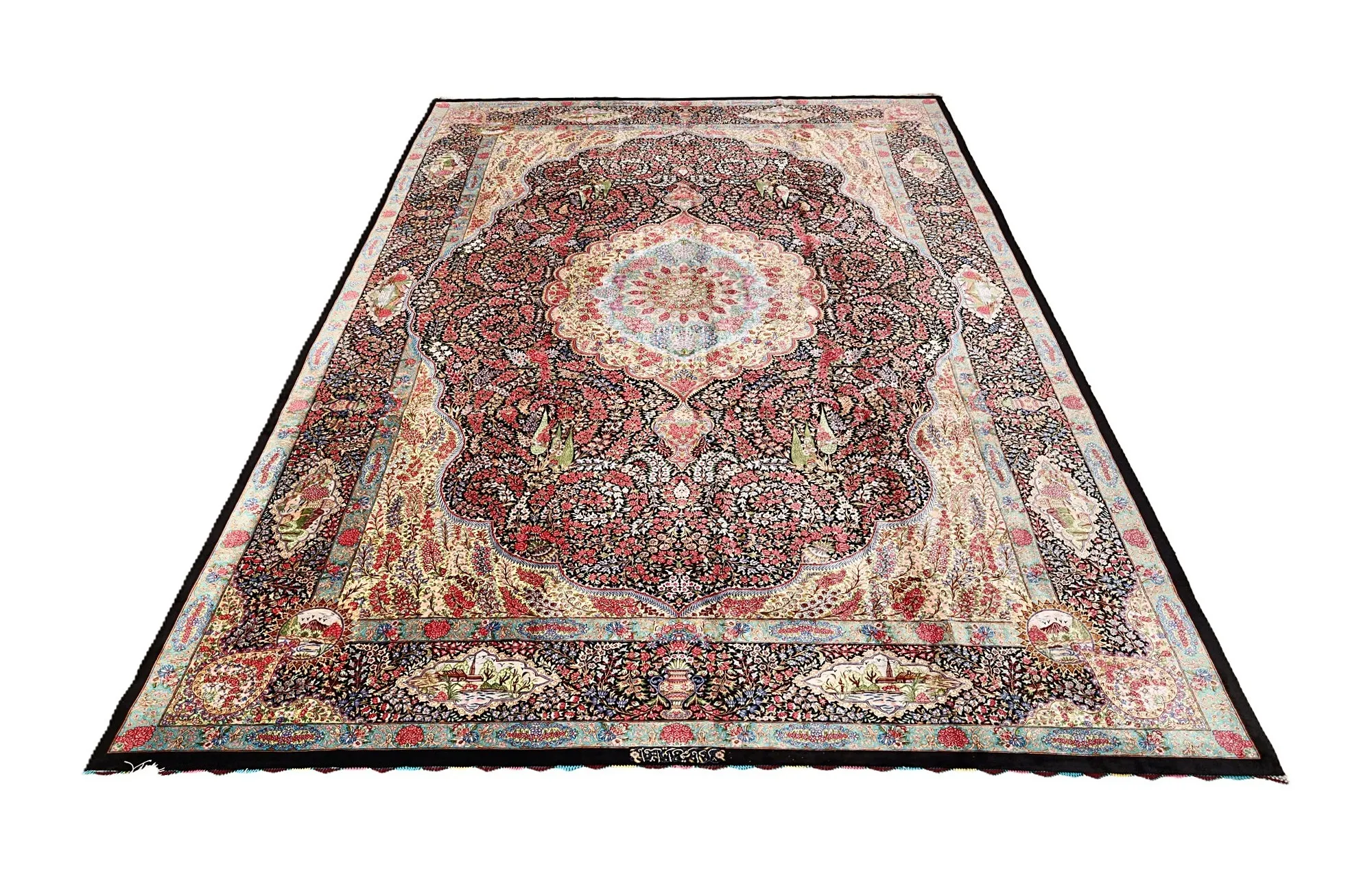 Hand-Knotted Silk Qom Persian Rug, 300 × 200 cm