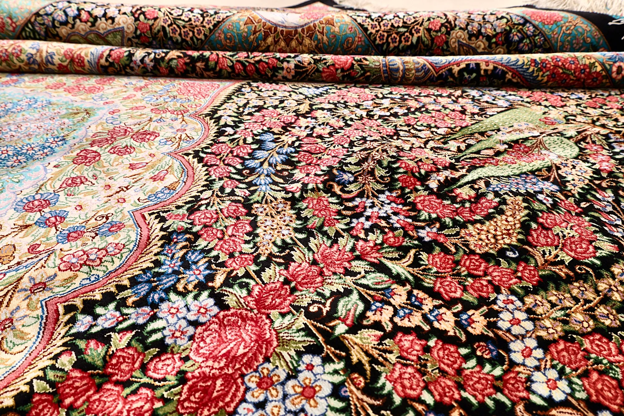 Hand-Knotted Silk Qom Persian Rug, 300 × 200 cm