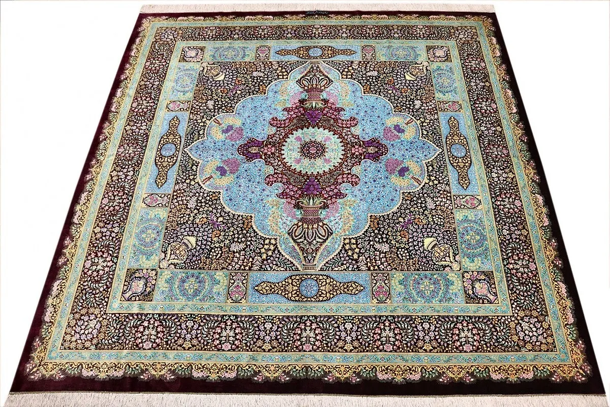 Qom Persian Rug 250 × 250 cm, Silk, hand-knotted