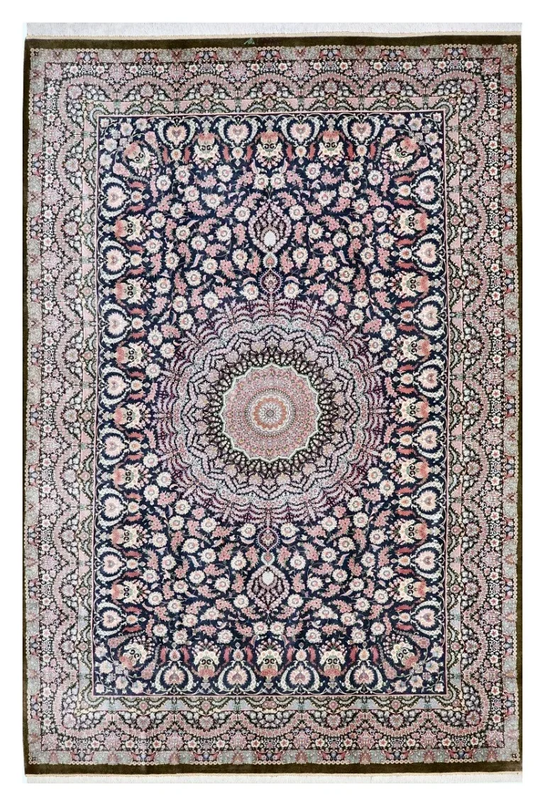 Hand-Knotted Silk Qom Persian Rug, 260 × 200 cm