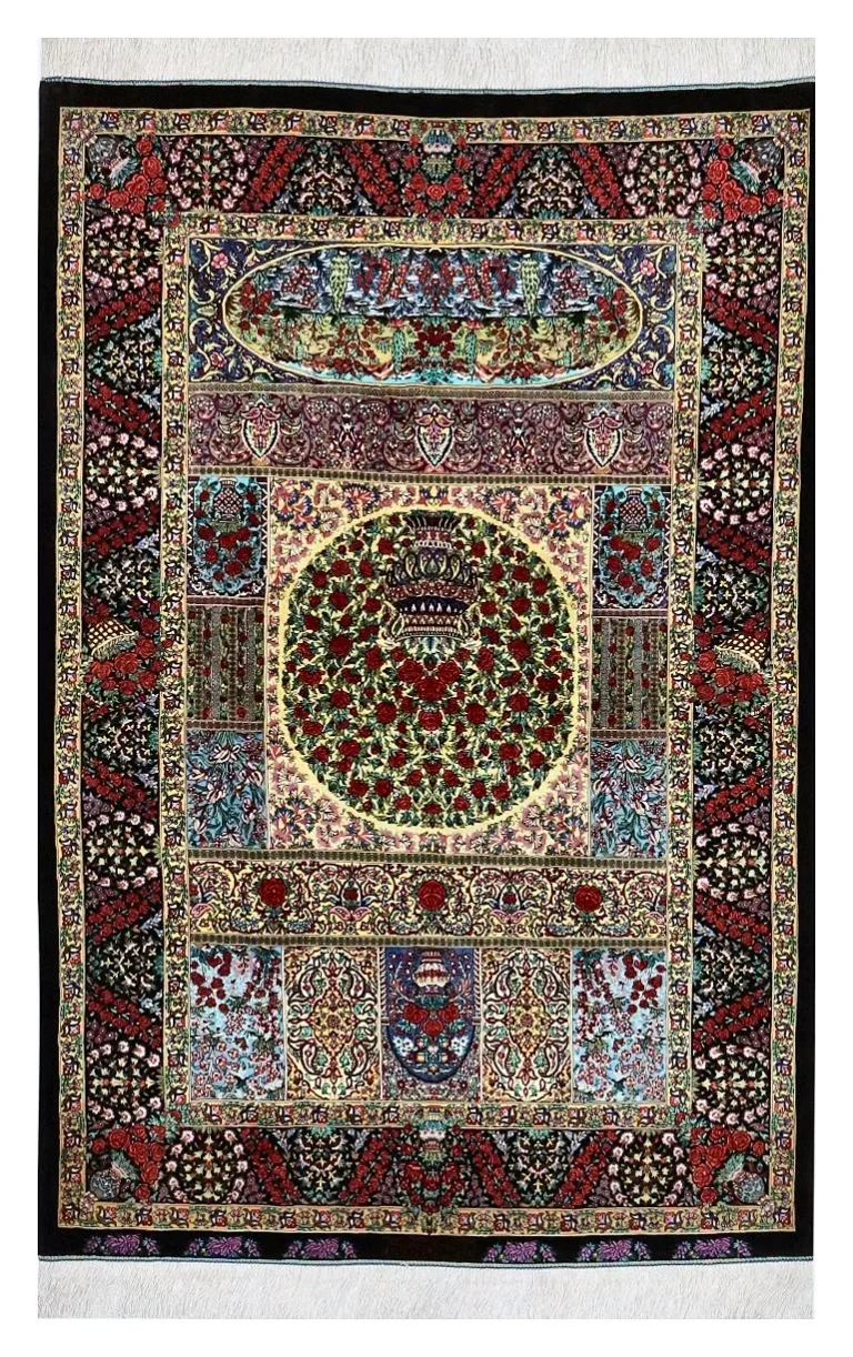 Qom Persian Rug — hand-knotted, 150 × 100 cm, Silk