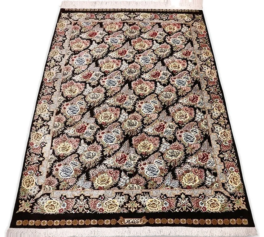 Hand-Knotted Silk Qom Persian Rug, 160 × 98 cm