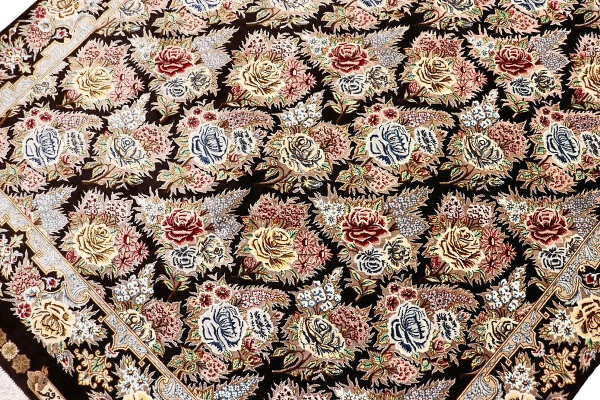 Hand-Knotted Silk Qom Persian Rug, 160 × 98 cm