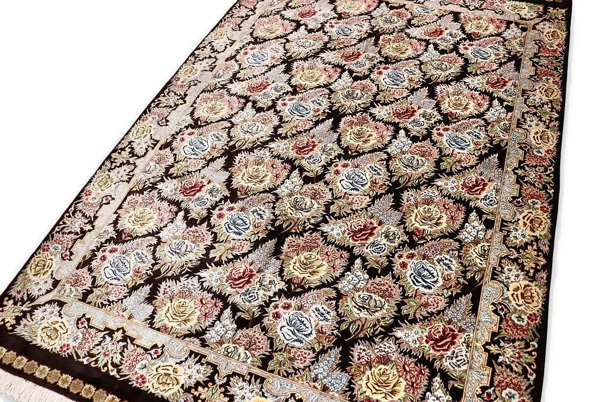 Hand-Knotted Silk Qom Persian Rug, 160 × 98 cm
