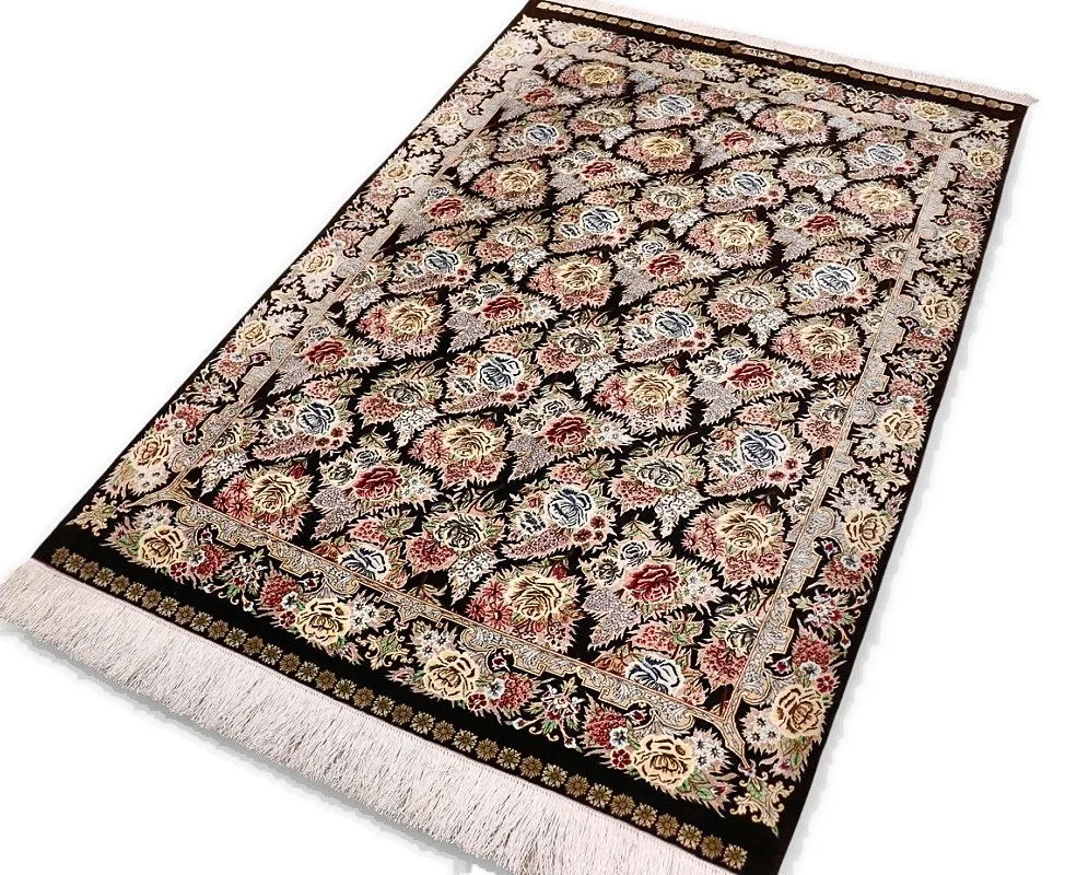 Hand-Knotted Silk Qom Persian Rug, 160 × 98 cm