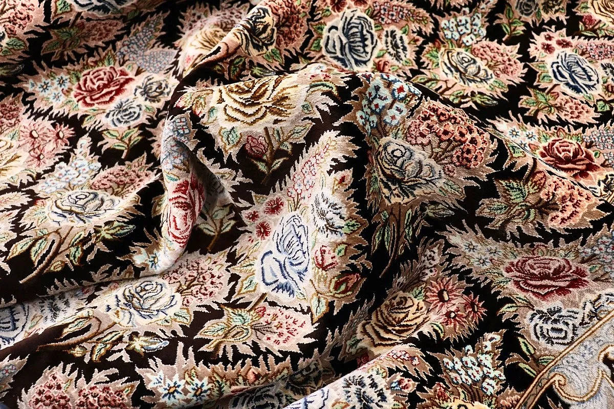 Hand-Knotted Silk Qom Persian Rug, 160 × 98 cm