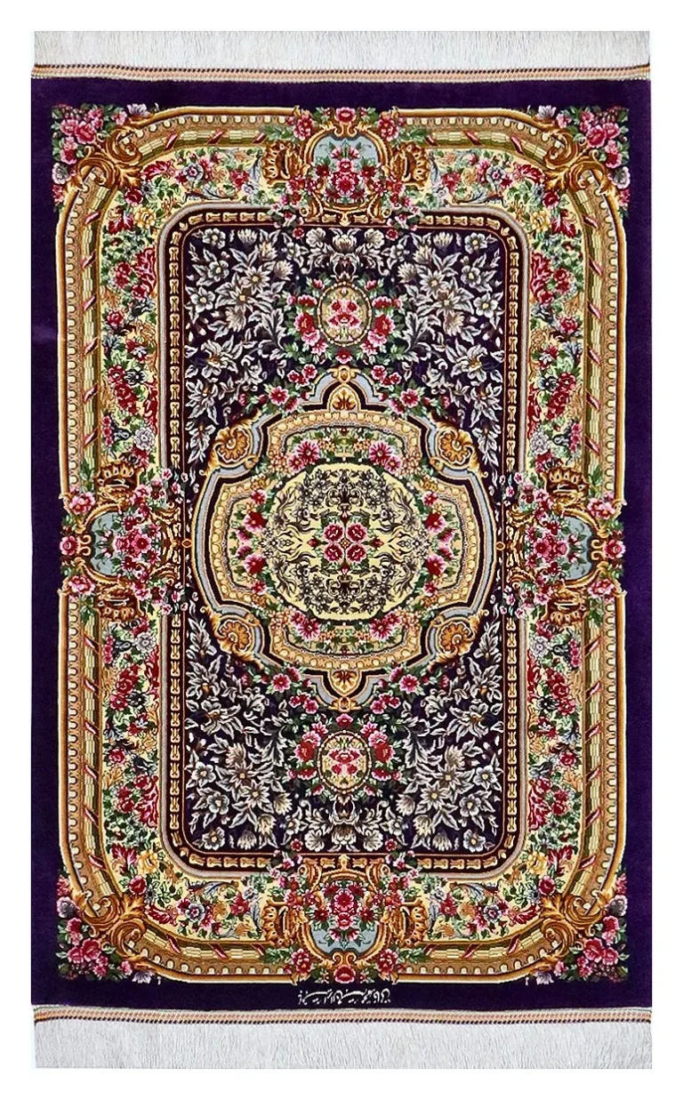 Hand-Knotted Silk Qom Persian Rug, 120 × 80 cm