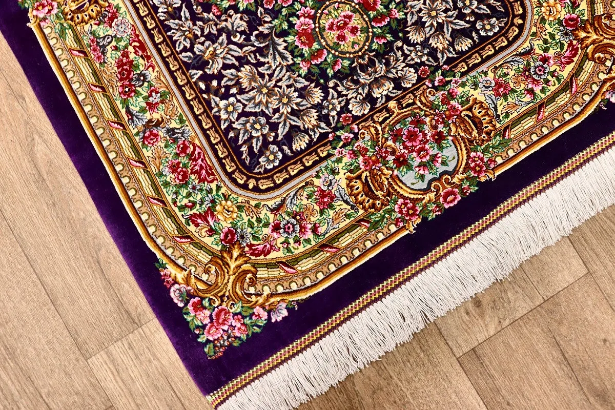 Hand-Knotted Silk Qom Persian Rug, 120 × 80 cm