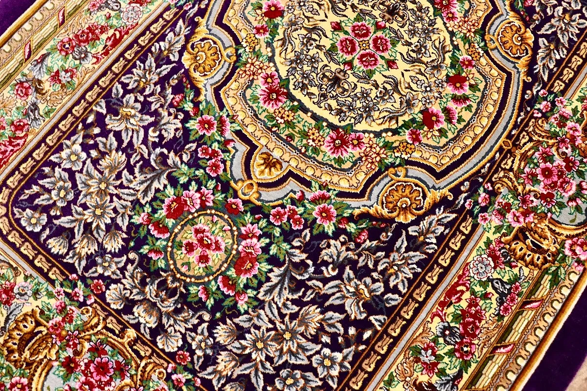 Hand-Knotted Silk Qom Persian Rug, 120 × 80 cm