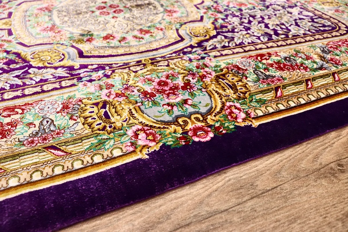 Hand-Knotted Silk Qom Persian Rug, 120 × 80 cm