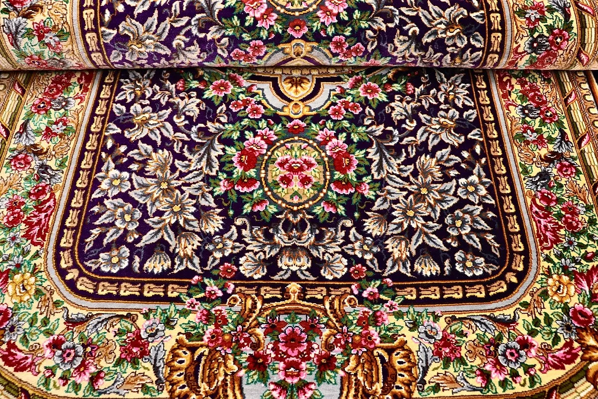 Hand-Knotted Silk Qom Persian Rug, 120 × 80 cm