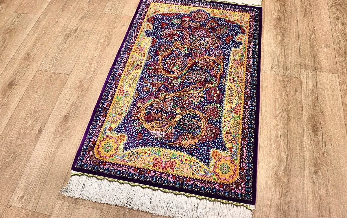 118170-04 Hand-Knotted Silk Qom Persian Rug, 123 × 80 cm