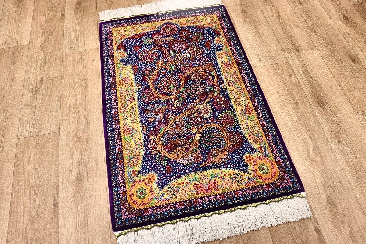 118170-05 Hand-Knotted Silk Qom Persian Rug, 123 × 80 cm