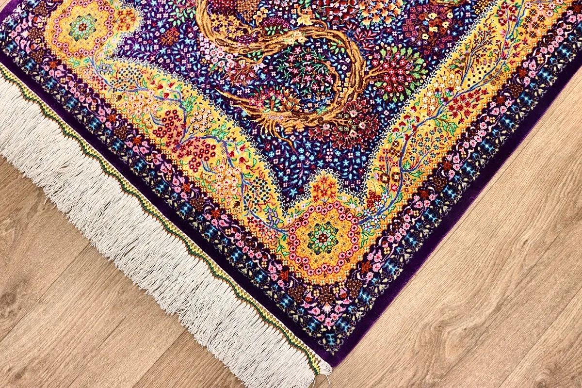 118170-07 Hand-Knotted Silk Qom Persian Rug, 123 × 80 cm
