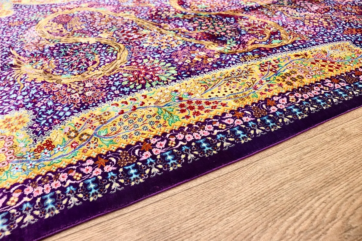 118170-10 Hand-Knotted Silk Qom Persian Rug, 123 × 80 cm