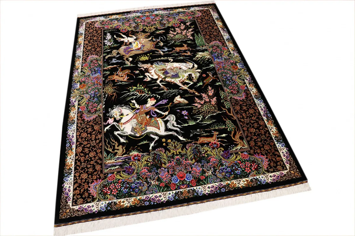 Qom Persian Rug — hand-knotted, 200 × 137 cm, Silk