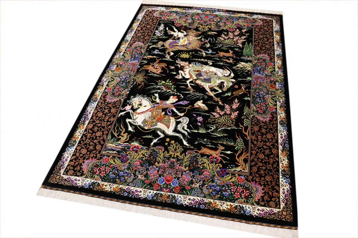 Qom Persian Rug — hand-knotted, 200 × 137 cm, Silk