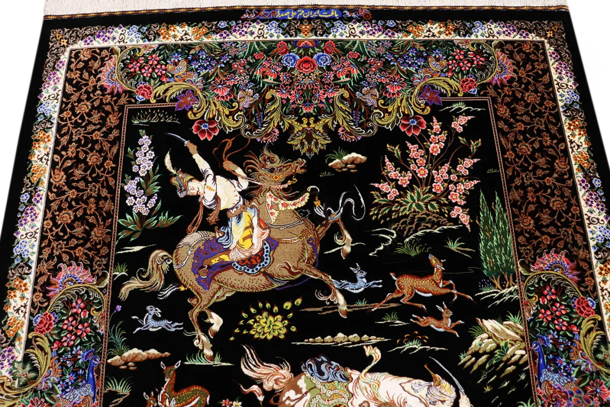 Qom Persian Rug — hand-knotted, 200 × 137 cm, Silk