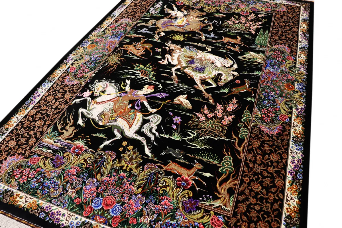 Qom Persian Rug — hand-knotted, 200 × 137 cm, Silk