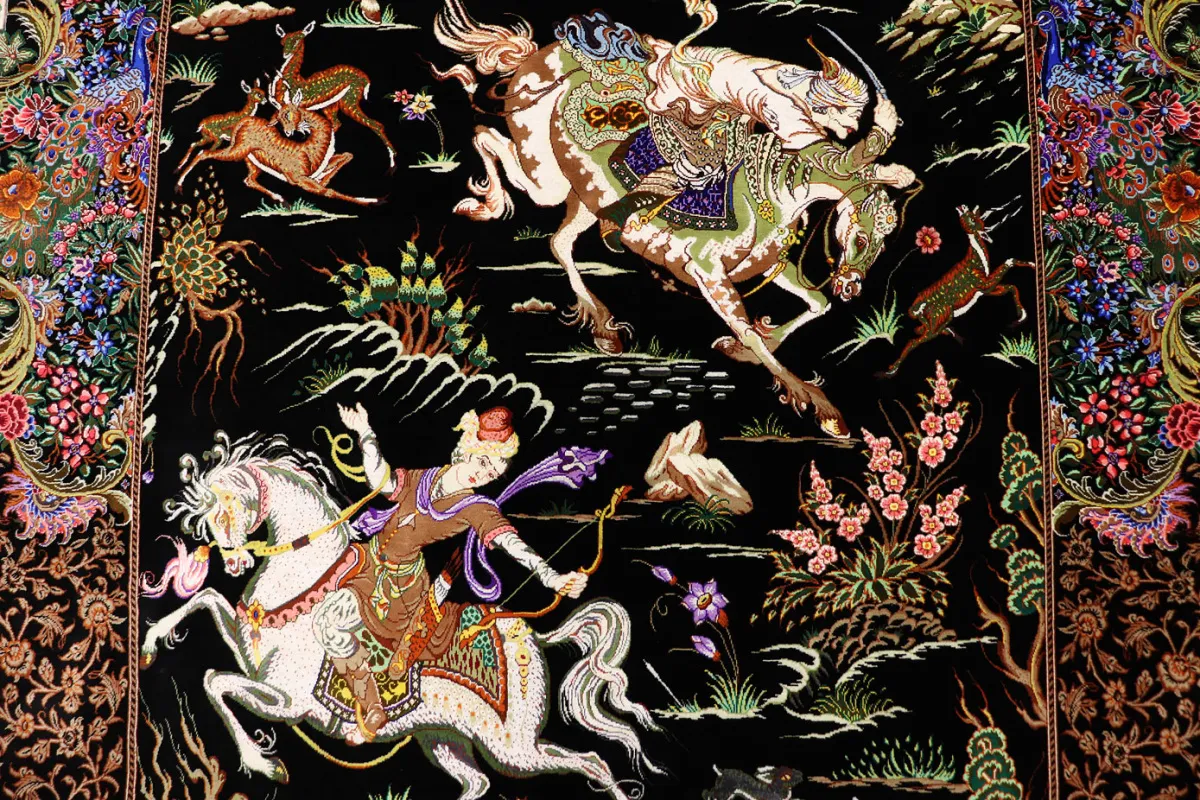Qom Persian Rug — hand-knotted, 200 × 137 cm, Silk
