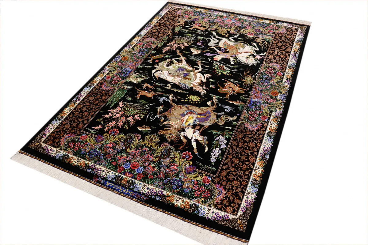 Qom Persian Rug — hand-knotted, 200 × 137 cm, Silk