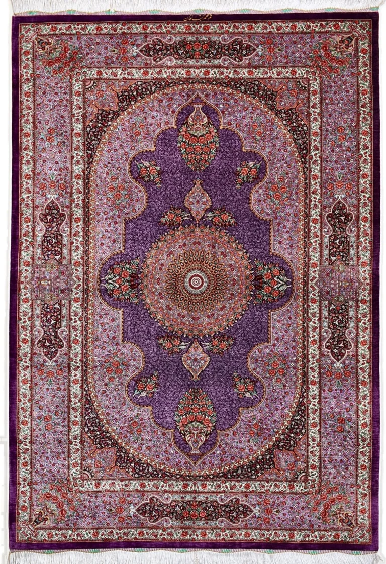 Qom Persian Rug — hand-knotted, 197 × 130 cm, Silk