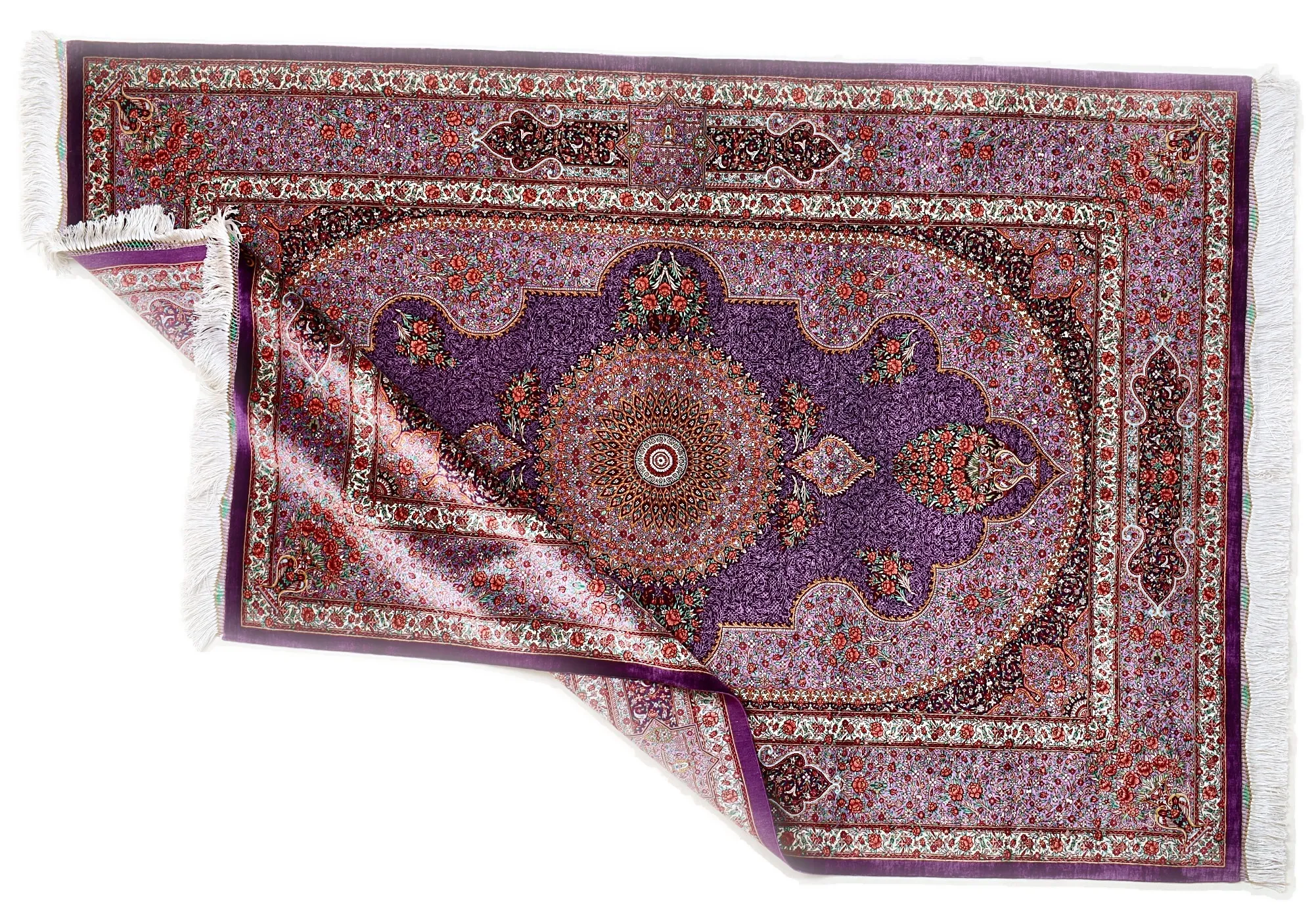 Qom Persian Rug — hand-knotted, 197 × 130 cm, Silk