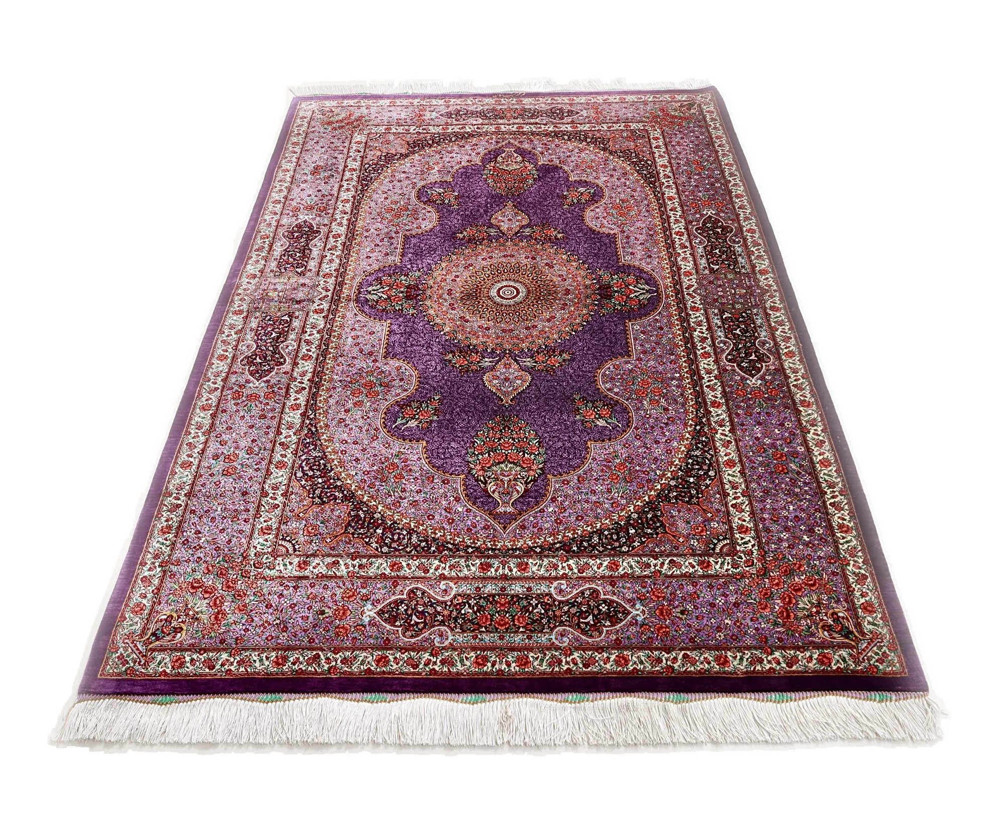 Qom Persian Rug — hand-knotted, 197 × 130 cm, Silk