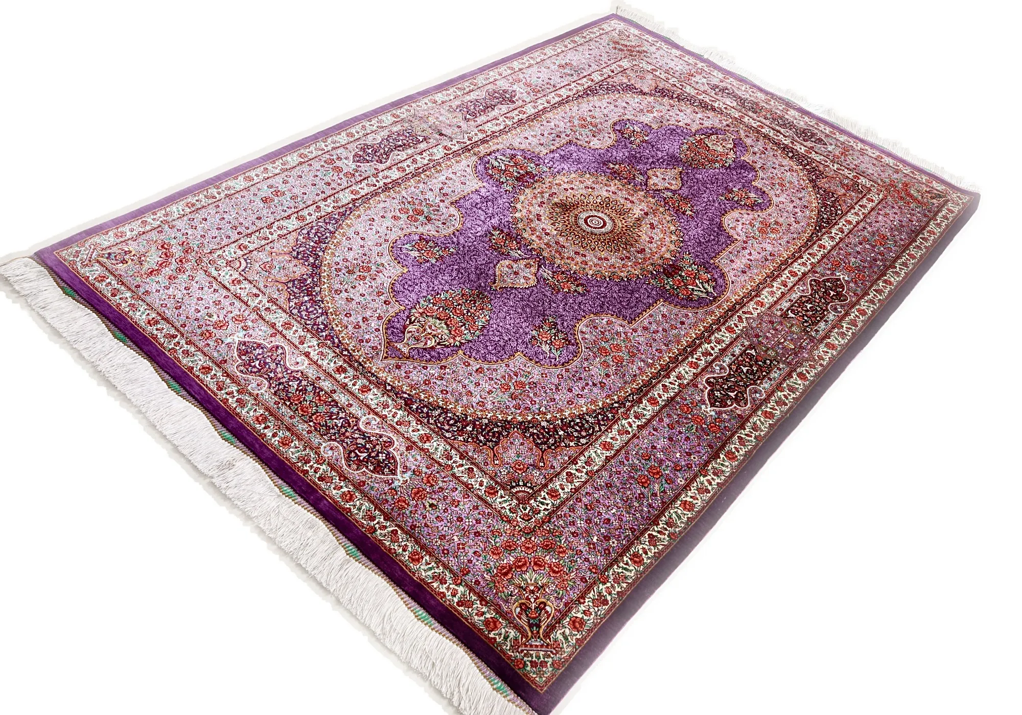 Qom Persian Rug — hand-knotted, 197 × 130 cm, Silk