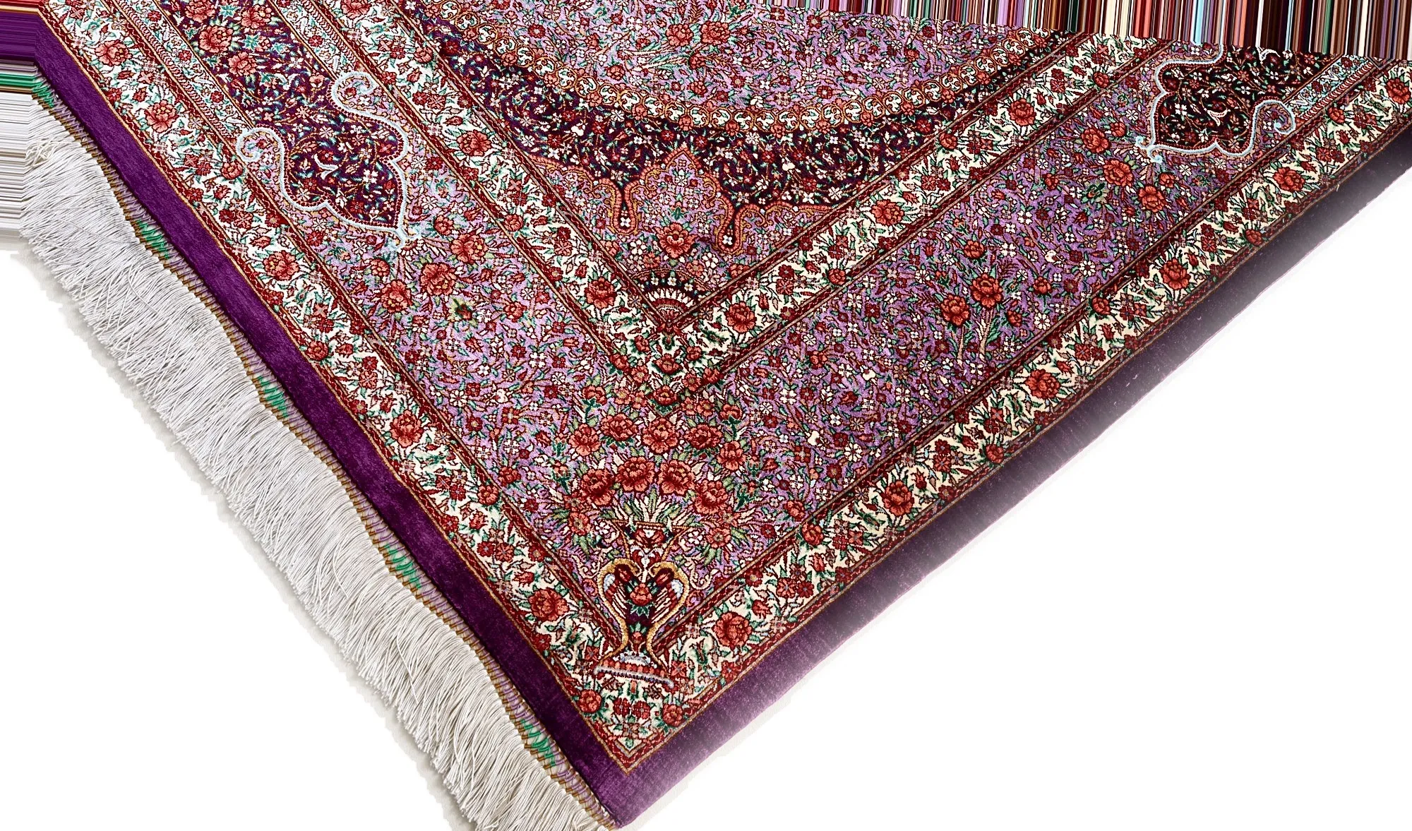 Qom Persian Rug — hand-knotted, 197 × 130 cm, Silk