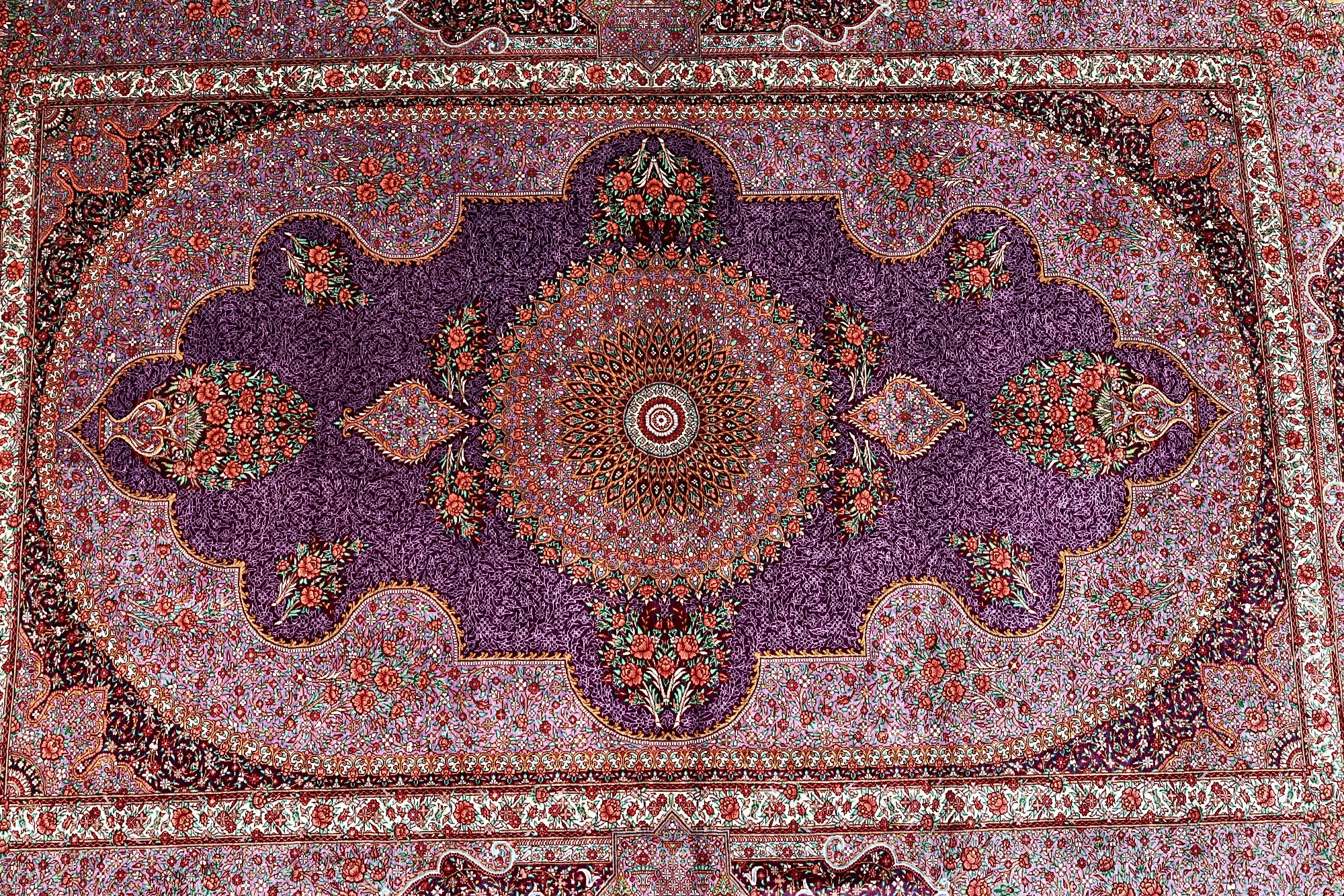 Qom Persian Rug — hand-knotted, 197 × 130 cm, Silk
