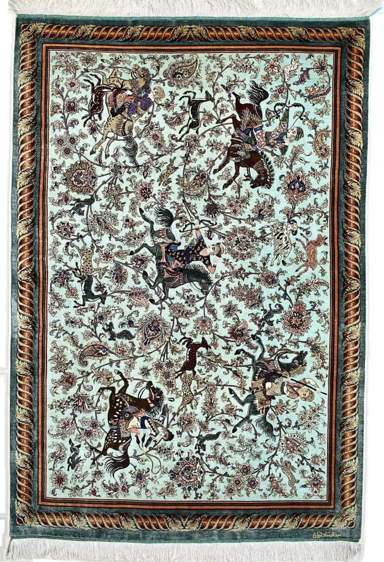 Hand-Knotted Silk Qom Persian Rug, 202 × 138 cm