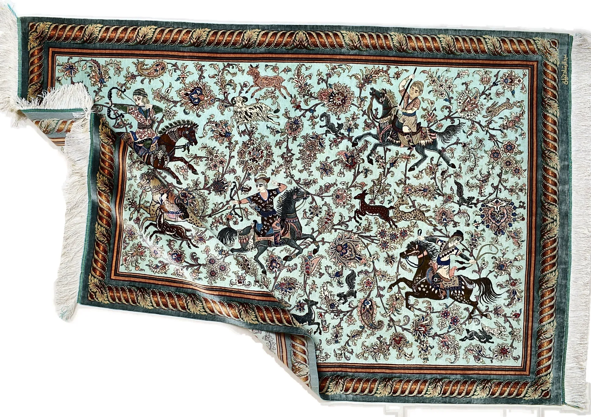 Hand-Knotted Silk Qom Persian Rug, 202 × 138 cm